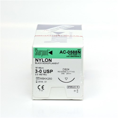 Sutures Nylon Surgical Specialties 3/0 24mm 12 AC663N 45cm