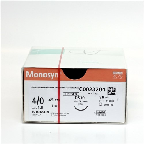 Sutures Monosyn Braun 4/0 DS 19mm 3/8 RC 45cm Undyed