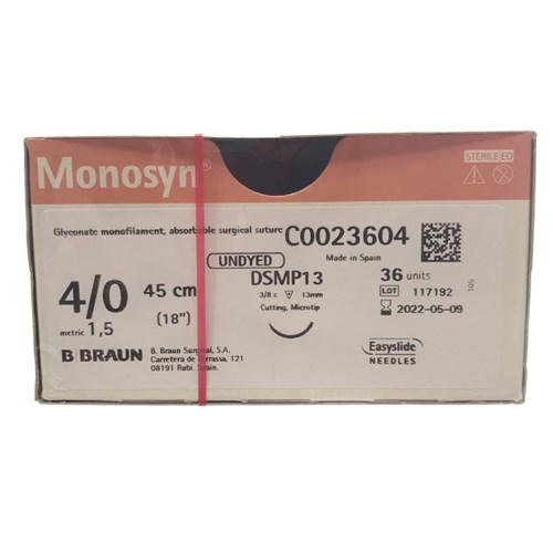 Sutures Monosyn Braun 4/0 DSMP 13mm 3/8 RC 45cm Undyed
