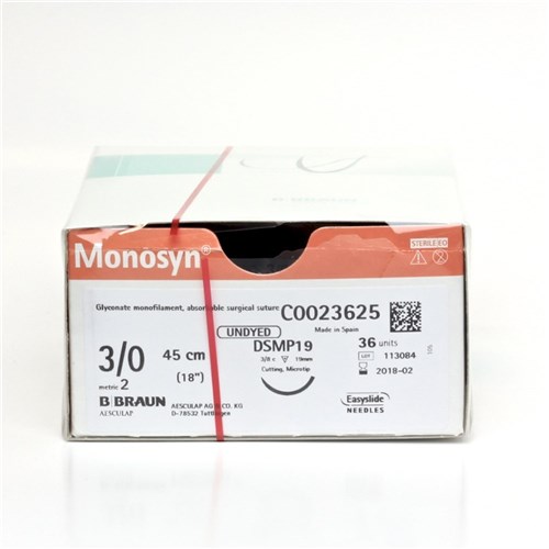 Sutures Monosyn Braun 3/0 DSMP 19mm 3/8 RC 45cm Undyed