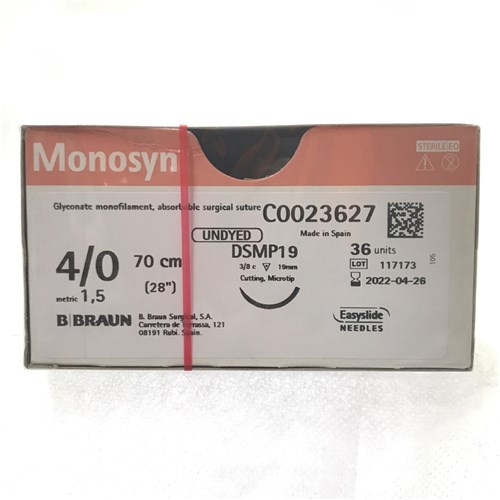 Sutures Monosyn Braun 4/0 DSMP 19mm 3/8 RC 70cm Undyed