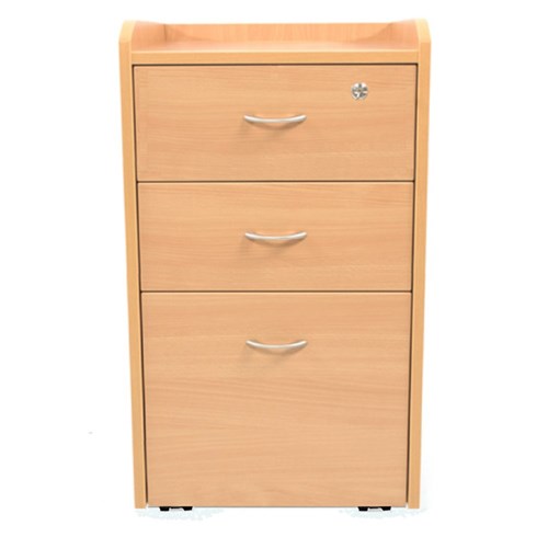 Bedside Locker 3 Drawer 1 Dump Lock Top Drawer Castors Beech