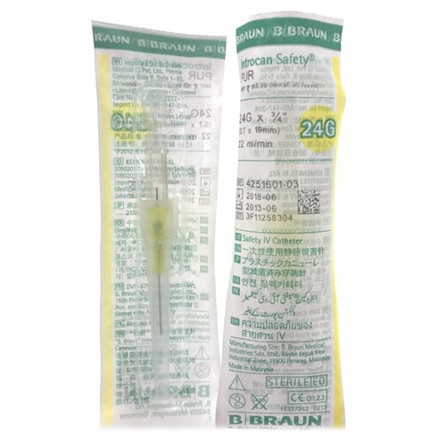 B Braun Introcan Safety I.V Catheter PUR 24G x 19mm B50