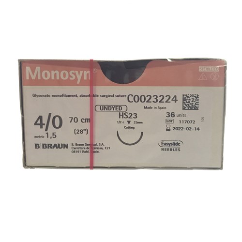 Sutures Monosyn Braun 4/0 HS 23mm 1/2 RC 70cm Undyed
