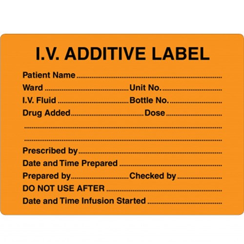 I.V Additive Label (Orange)