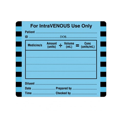 For Intravenous Use Only Labels 60mm x 50mm Blue