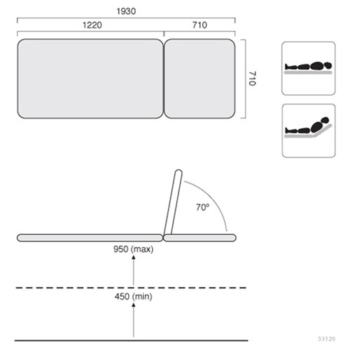 LynX GP Exam Table 2 Section 1/3-2/3 with Castors 710W