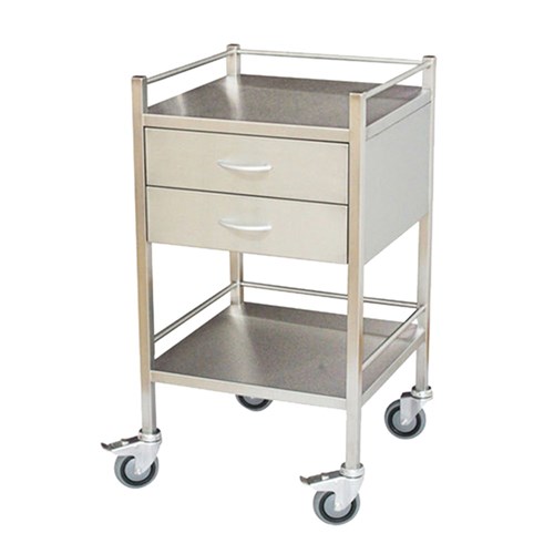 Trolley S/Steel 2 Drawer Shelf & Rails 50 x 50 x 90cm Econo WK-TC001