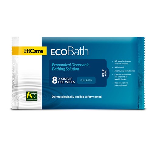 Hicare Eco Bath Wipes Resealable 8 Cloth Pack HCEB830