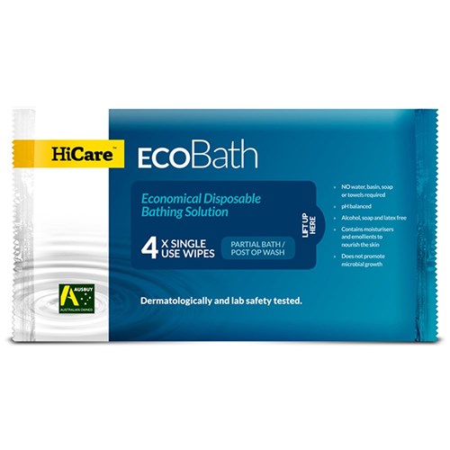 Hicare Eco Bath Wipes Resealable 4 Cloth Packs HCEB450