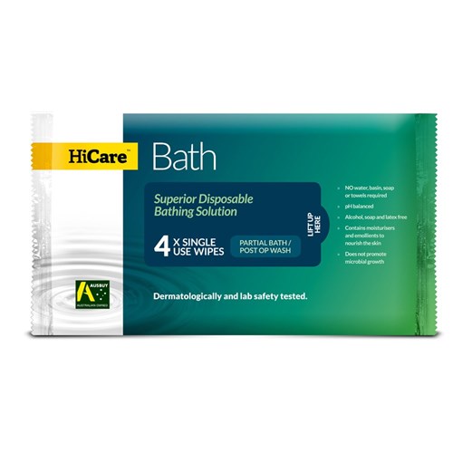 Hicare Bath Wipes Resealable 4 Cloth Packs HCB440