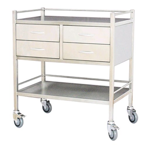 Trolley S/S 4 Drawer 2 Over 2 Shelf & Rail 80x50x90cm Econo