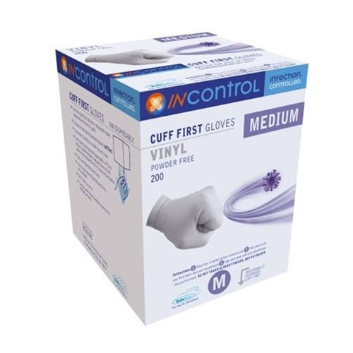 InControl Cuff First Clear Vinyl Gloves P/Free Medium BOX200