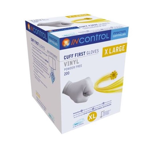 InControl Cuff First Clear Vinyl Gloves P/Free X-Large B200
