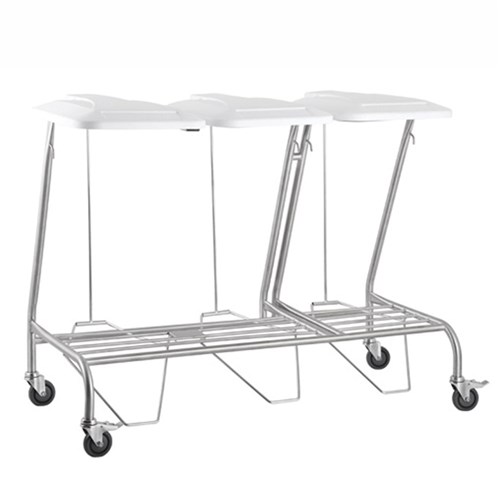 Trolley Linen S/Steel w/ Foot Operated Lid Triple SQ Series