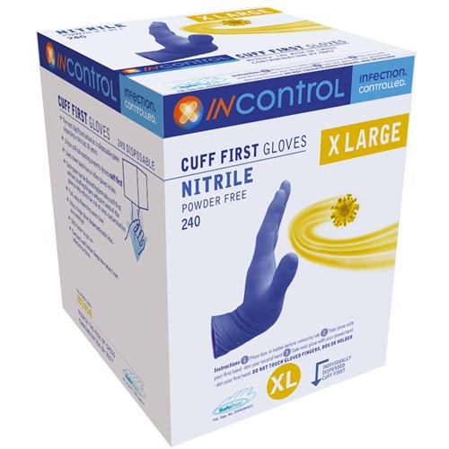 InControl Cuff First Blue Nitrile Ultra Gloves P/F XLge B240