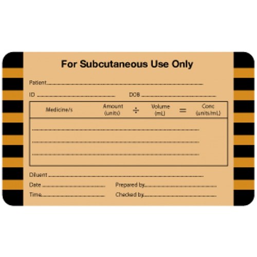 Label Subcutaneous Use 60mm x 50mm Brown (Niki & BodyGuard T)