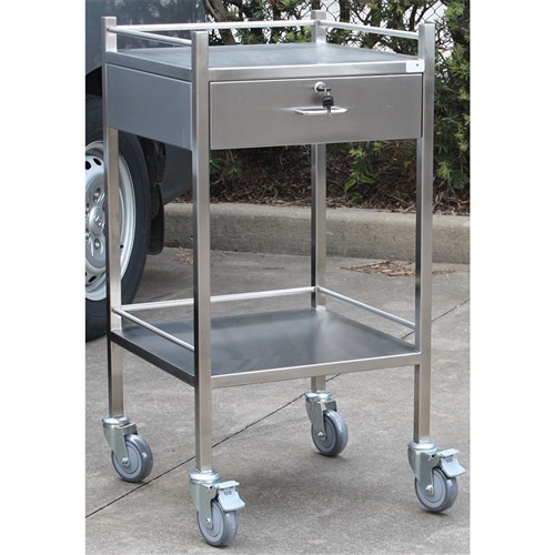 Trolley S/Steel Single Drawer 50 x 50 x 90cm w/ Rails & Lock