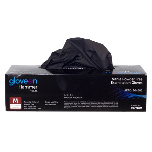 Hammer Nitrile Powder Free Glove Black N/S Medium B100