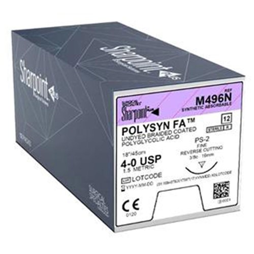 Sutures Polysyn FA PGA Sharpoint 4/0 19mm RC Undyed 45cm