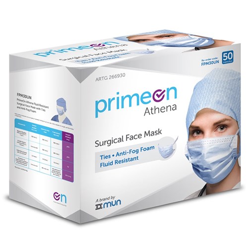 Surgical Face Mask w/ Ties Anti Fog Lvl 3 Fluid Protection B50